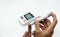 Miniature people: Glucose meter with lancet. Image use for medicine, diabetes, health care concept