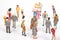 miniature people. group of different people communicate with each other on a white background. concept of communications and