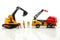 Miniature people : Group of worker and Engineer in a construction site with digger Tractor