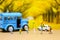Miniature people : A group of young children getting on the schoolbus,schoolbus transportation education.