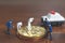 Miniature people : Police And Detective standing in front of Cryptocurrency bitcoin