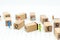 Miniature people running to stack of number wooden block . Image use for healthy , exercise concept