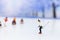 Miniature people, Skier playking ski on snow stream. Image use for sport ,travel concept