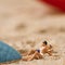 Miniature people in swimsuit on the beach