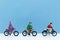 Miniature people : Tourist cycling the bicycle. Image use for travel concept