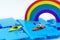 Miniature people : Tourist ride Kayaking along the rainbow. Image use for travel concept