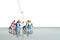Miniature people toy figure photography. Group of people jostling for vaccine