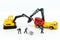 Miniature people: Workers help to moving crates for building home . Image use for construction, business concept
