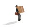 Miniature postman carrying a large brown box