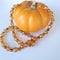 Miniature pumpkin still with glass beaded necklace