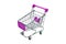 Miniature purple trolley supermarket isolated on white