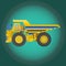 Miniature and realistic flat icon of a large dump truck. Construction machinery, equipment
