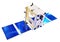 Miniature satellite with solar panels isolated white