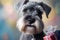 Miniature Schnauzer pet dog with a present