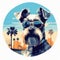 Miniature Schnauzer With Sunglasses At Venice Beach - Retro Circle T-shirt Design