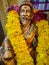 Miniature sitting Statue of Famous king Shivaji in India with selective focus on the face and background blur