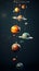 Miniature solar system planets vertical view