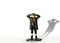 Miniature Toy Man Figure with Binoculars and Shadow