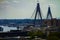 A miniature traffic jam at Anzac bridge in Sydney high angle tiltshift