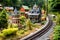 miniature train station with tracks and tiny trains