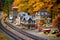 miniature train station with tracks and tiny trains