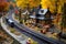 miniature train station with tracks and tiny trains