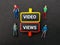 miniature video views pins and people figurines