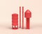 Miniature water tank, smoke towers, red flat color plastic, 3d rendering