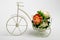 Miniature white tricycle flower pot and some flowers