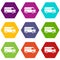 Minibus taxi icon set color hexahedron