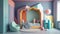 Minimal background image of cute kids room interior with play tent and decor in pastel colors, copy space