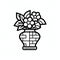 Minimal Black Line Icon Of Mosaic Floral Vase