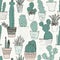 Minimal cactus and succulent seamless pattern background