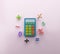 Minimal calculator with math function symbols 3D render illustration