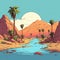 Minimal Cartoon Oasis: Retro Visuals Of A Cartoon Desert Landscape