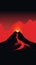 Minimal Cartoon Volcano On Red Background - Hyper-detailed Vintage Poster Design