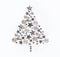 Minimal Christmas tree composition made with stars and snowflakes on white background. Top view. Creative winter holiday concept.