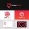 Minimal clean heart icon love logo sign with brand business card