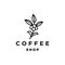 Minimal coffee bean with plant branch hipster logo vector with leaf simple line outline icon for cafe