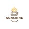 Minimal coffee or tea morning sunshine line outline logo with mug cup also sun hipster icon design for cafe , restaurant cafetaria