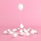 Minimal conceptual idea of light bulb and floating balloon around the white bulbs on pink background. 3D rendering
