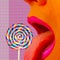 Minimal creative collage. Funny fast food art. Lolli pop Candy lover Girl