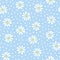 Minimal cute hand-painted daisies and dots on sky blue background vector seamless patters. Spring summer floral print