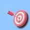 Minimal dart arrow hit the center of target. Business finance target, goal of success, target achievement concept. Realistic 3d