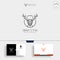 Minimal deer outline or line art logo template and business card