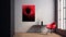 Minimal Design With Black Furniture And Red Abstract Art
