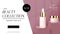 Minimal elegant banner template for beauty with pink cosmetics bottles. Vector abstract background with geometric forms, blurred