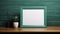 Minimal Emerald Frame Mockup On Wooden Table