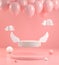 Minimal Form Stone Wing Display Fly With Balloon On Pink Pastel Abstract Bakground 3d Render