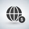 Minimal globe icon with money in circle, illustration